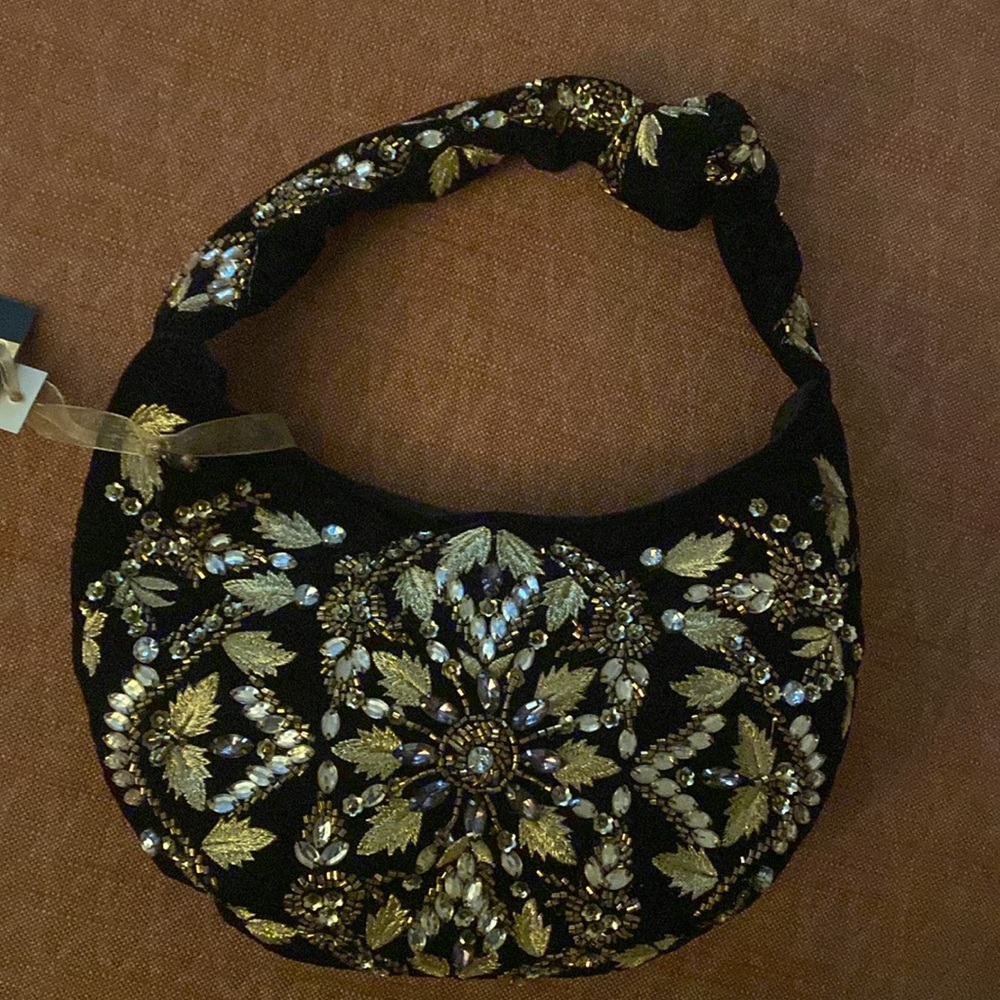 Embroidered Black and Gold Women's Bag
